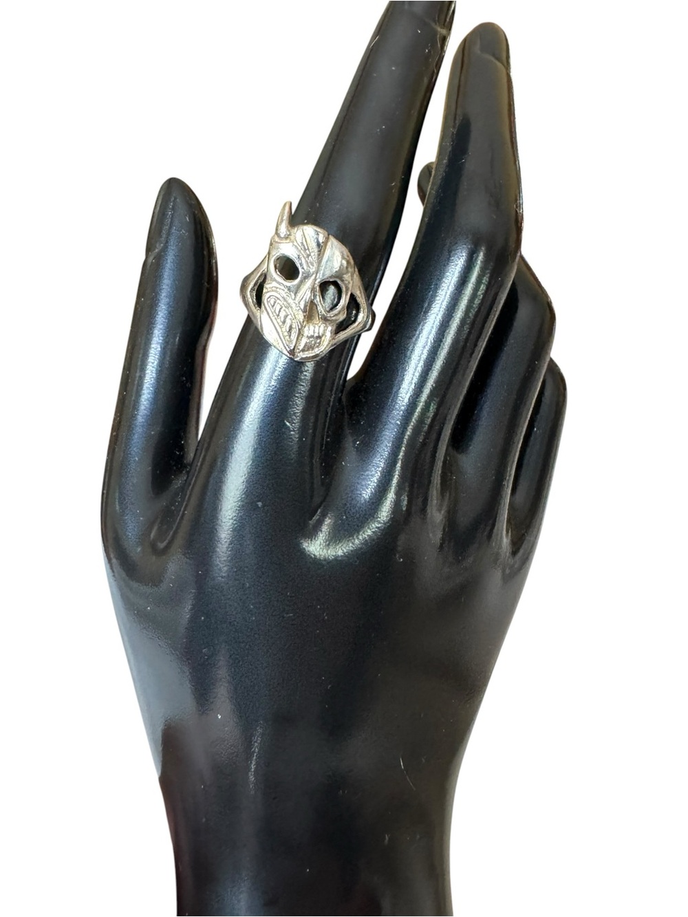 Sterling Silver Devil Skull Ring - Silver